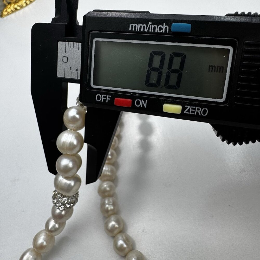 Freshwater Pearl Necklace With Sparkling Pave Crystal Beads Elegant Adjustable - Picture 6 of 9